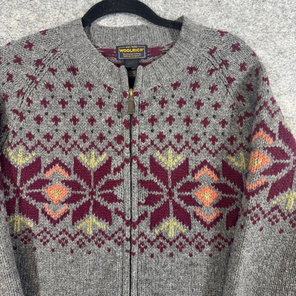 Vintage Woolrich Grey Heather Lambswool Fair Isle Zip Cardigan Sweater  S/P - Picture 3 of 14